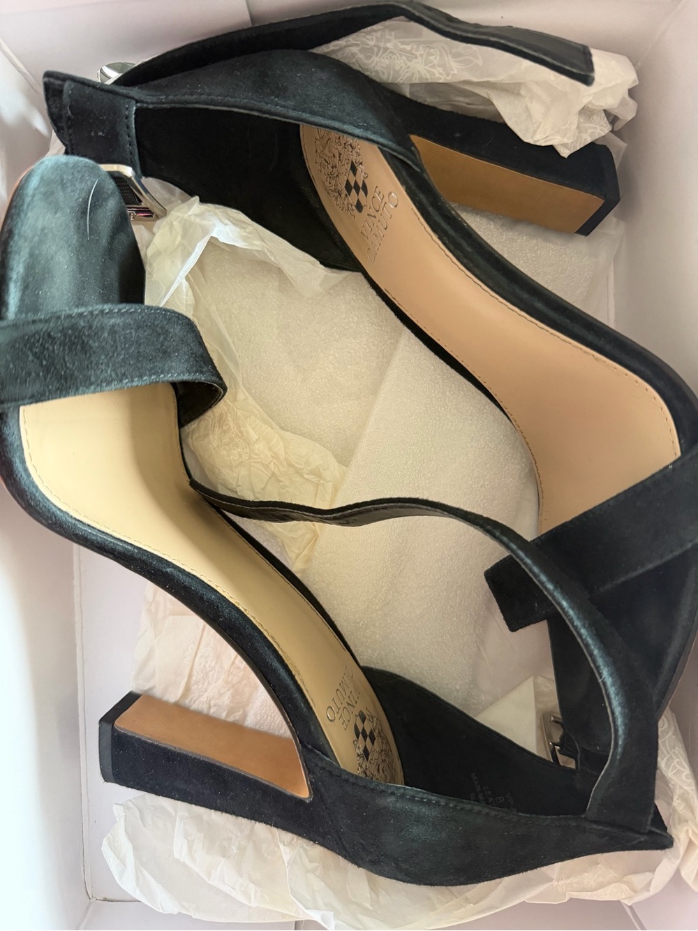 Vince Camuto Black Suede Block Heel Sandals